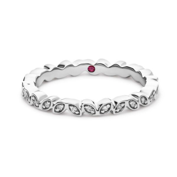 Marquise shaped kissing wedding ring in platinum with bead set round diamonds