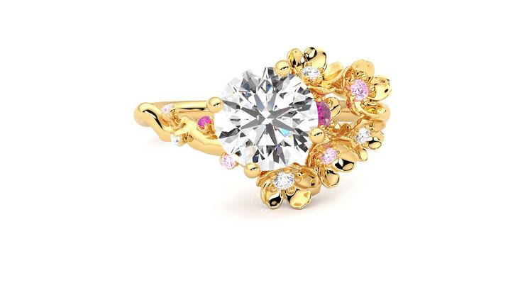 Taylor & Hart Lunarose Round Engagement Ring 360 degree image 1