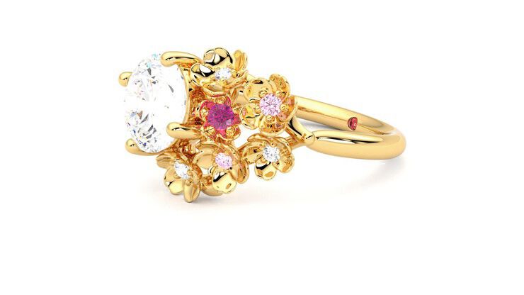 Taylor & Hart Lunarose Round Engagement Ring 360 degree image 23