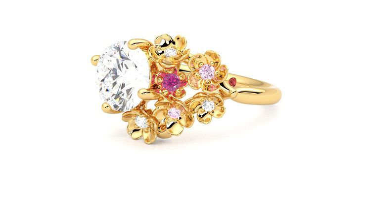Taylor & Hart Lunarose Round Engagement Ring 360 degree image 24