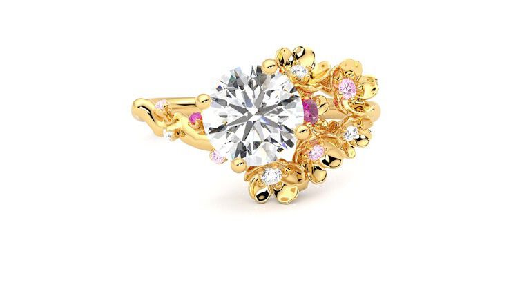 Taylor & Hart Lunarose Round Engagement Ring 360 degree image 29
